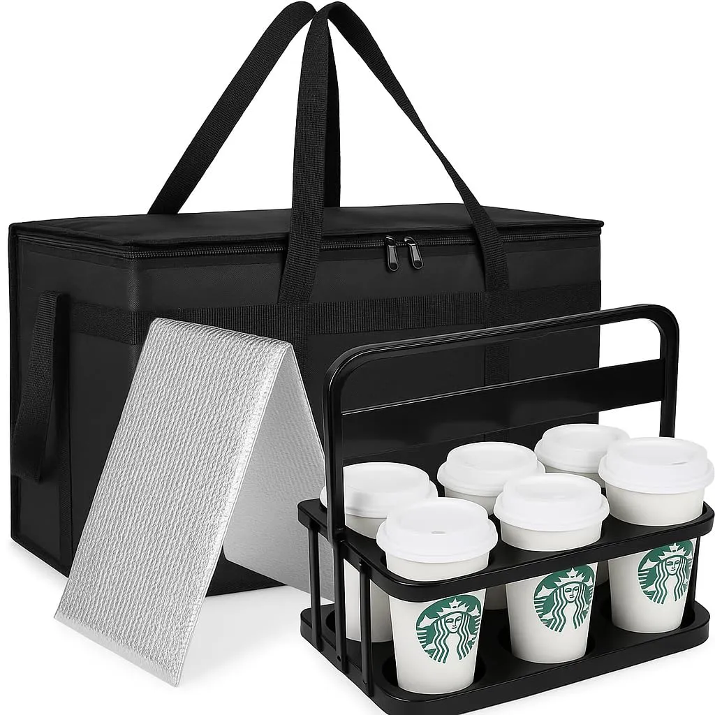 Cooler Insulated Food Delivery Bag & Drink Carrier with Hard Bottom, XXX-Large Pizza Bags for Doordash/Uber Eats, Grocery Catering Travel Thermal Frozen Carrier, Cold Warmer Accessories for Door Dash