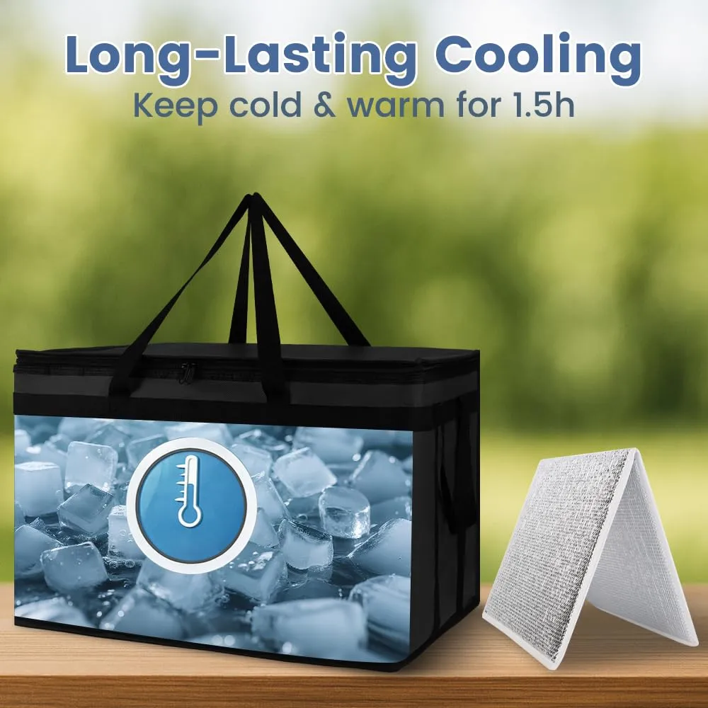 Cooler Insulated Food Delivery Bag & Drink Carrier with Hard Bottom, XXX-Large Pizza Bags for Doordash/Uber Eats, Grocery Catering Travel Thermal Frozen Carrier, Cold Warmer Accessories for Door Dash