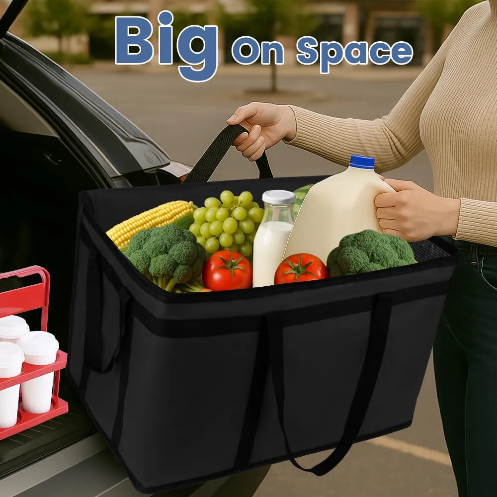 Cooler Insulated Food Delivery Bag & Drink Carrier with Hard Bottom, XXX-Large Pizza Bags for Doordash/Uber Eats, Grocery Catering Travel Thermal Frozen Carrier, Cold Warmer Accessories for Door Dash