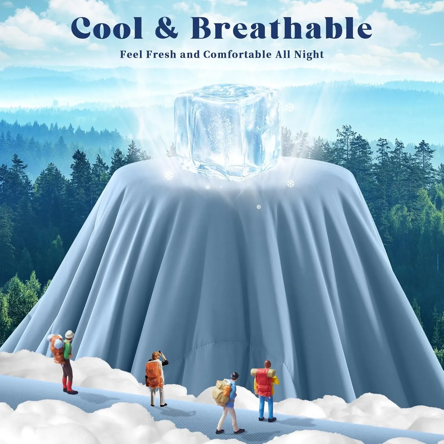 Cooling Comforter Queen Size, Double-Sided Cooling Blanket for Hot Sleepers & Night Sweats, Arc-Chill Q-Max > 0.4 Breathable Ice Blanket, Lightweight Cold Comforter (80''x90'', Light Blue)