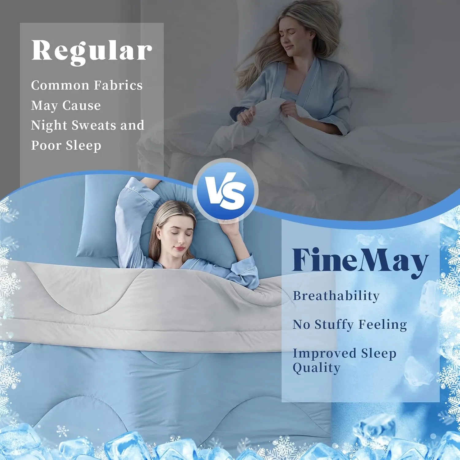 Cooling Comforter Queen Size, Double-Sided Cooling Blanket for Hot Sleepers & Night Sweats, Arc-Chill Q-Max > 0.4 Breathable Ice Blanket, Lightweight Cold Comforter (80''x90'', Light Blue)