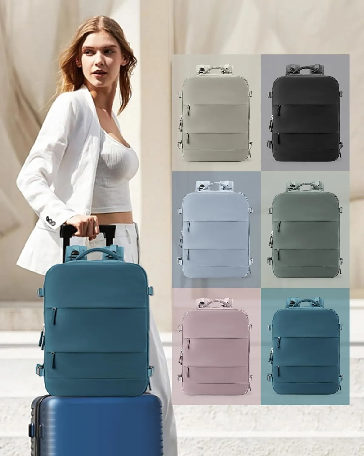 coowoz Large Travel Backpack Carry On for Women Man Waterproof Gym Backpack Mochila de Viaje Travel Bag Essentials Teacher Personal Item Backpack Rucksack Airplane Accessories Must Haves Peacock Blue