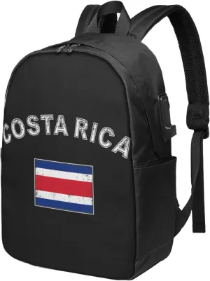 Costa Rica Flag Latin America Travel Backpack 17-Inch Laptop Backpacks Business Rucksack Casual Sport Daypack with USB Charging Port Carry-on Bag for Camping Biking