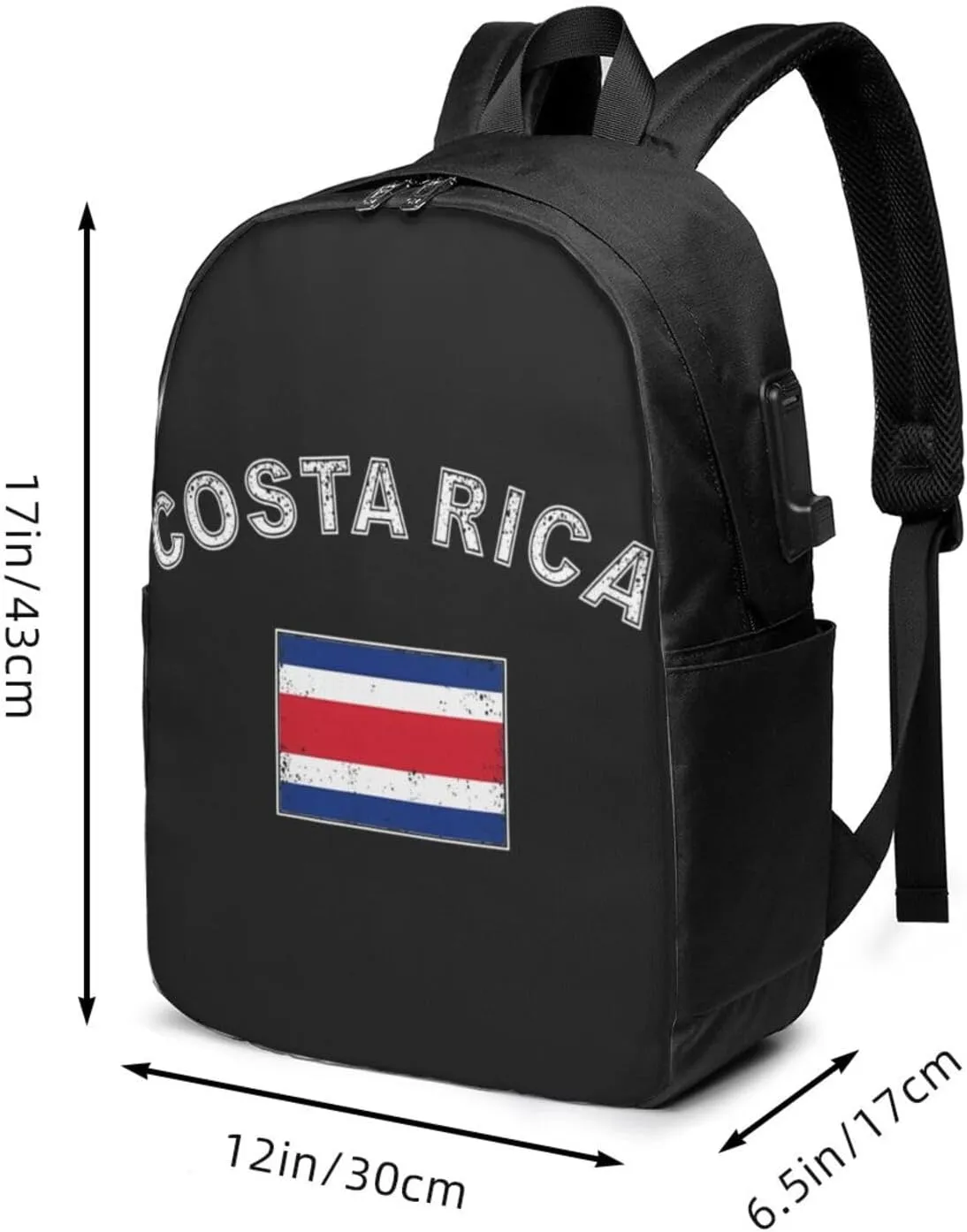Costa Rica Flag Latin America Travel Backpack 17-Inch Laptop Backpacks Business Rucksack Casual Sport Daypack with USB Charging Port Carry-on Bag for Camping Biking