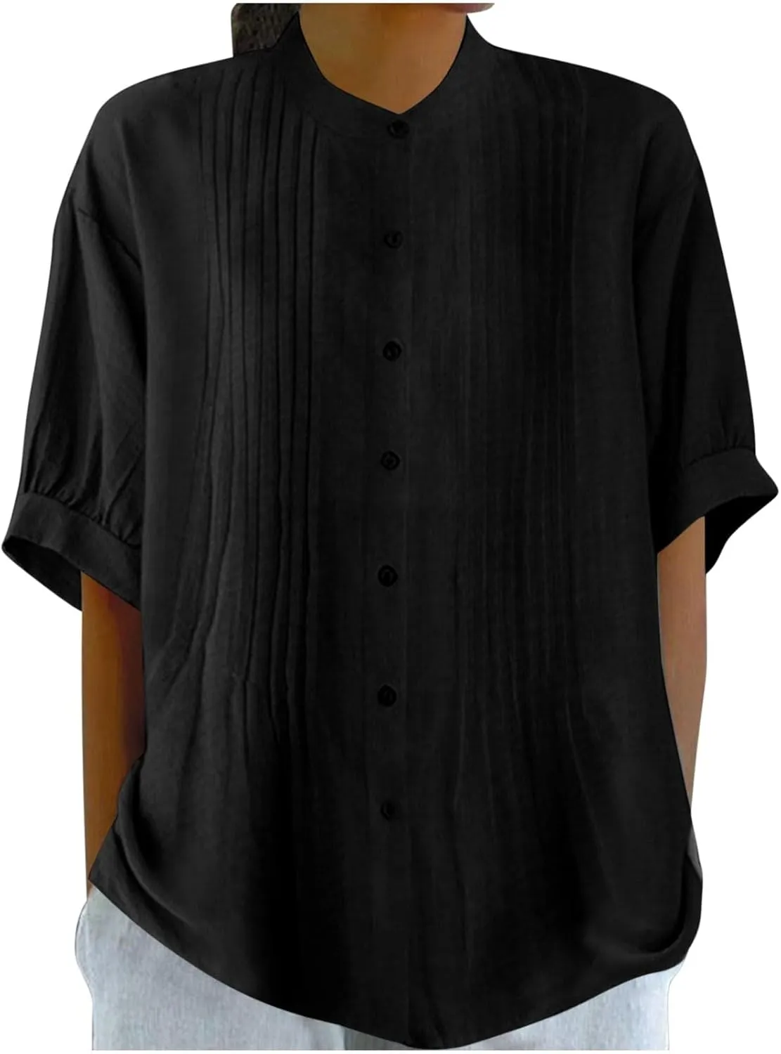 Cotton Tops for Women Loose Fit Button Down Blouses Boho Summer Shirt Dressy Casual 2024 Trendy Outfits