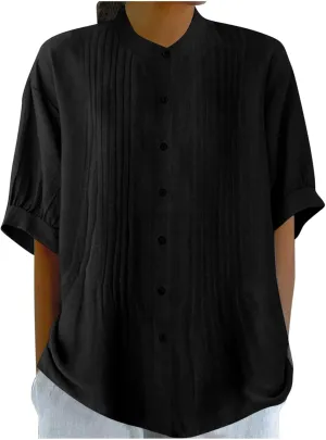 Cotton Tops for Women Loose Fit Button Down Blouses Boho Summer Shirt Dressy Casual 2024 Trendy Outfits