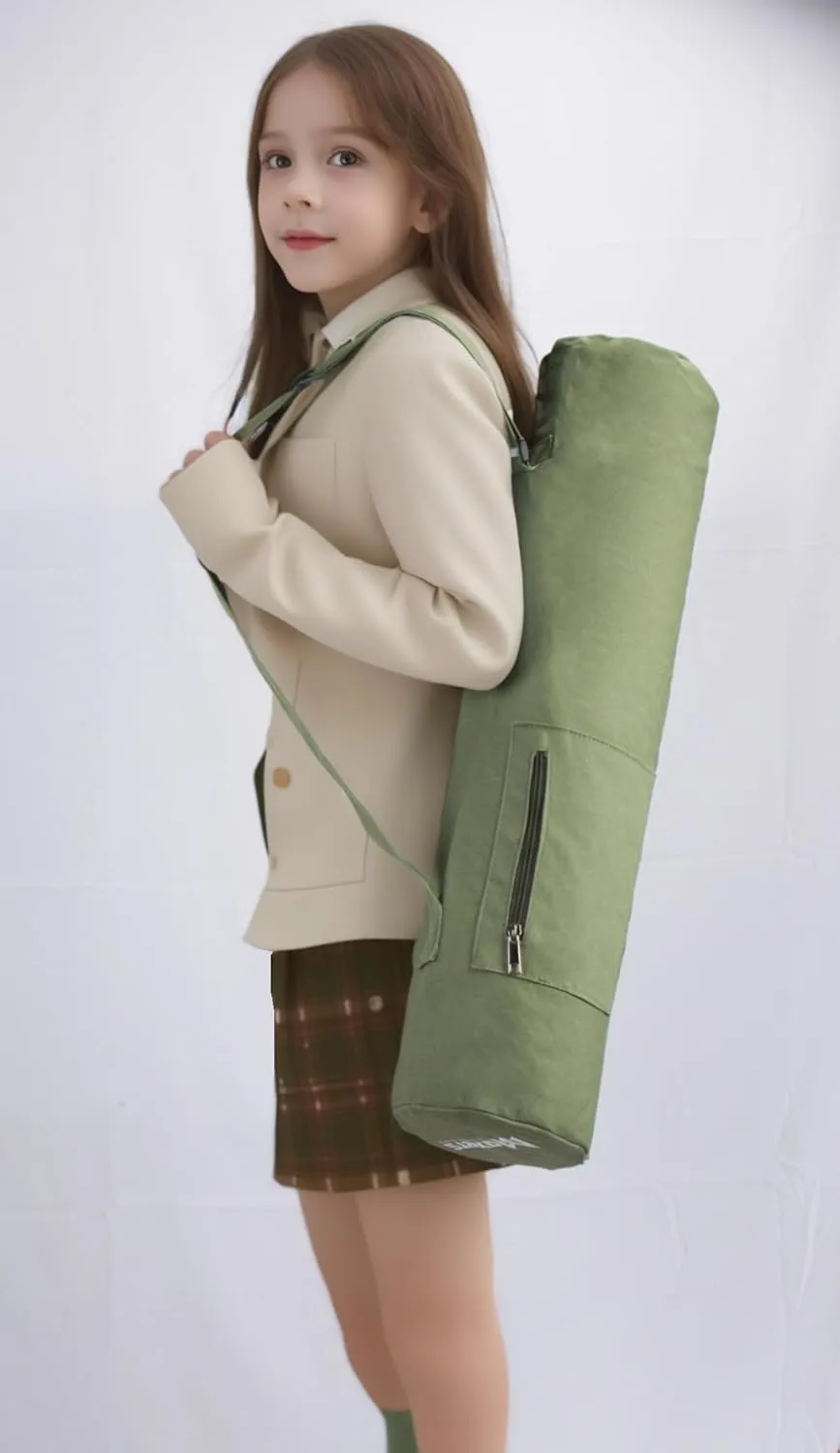 Cotton yoga mat bag with Pockets and Adjustable Strap - Full Zip Cargo Yoga Mat Carrier Bag - Bag for 1/4" 1/3" Thick Yoga Mat