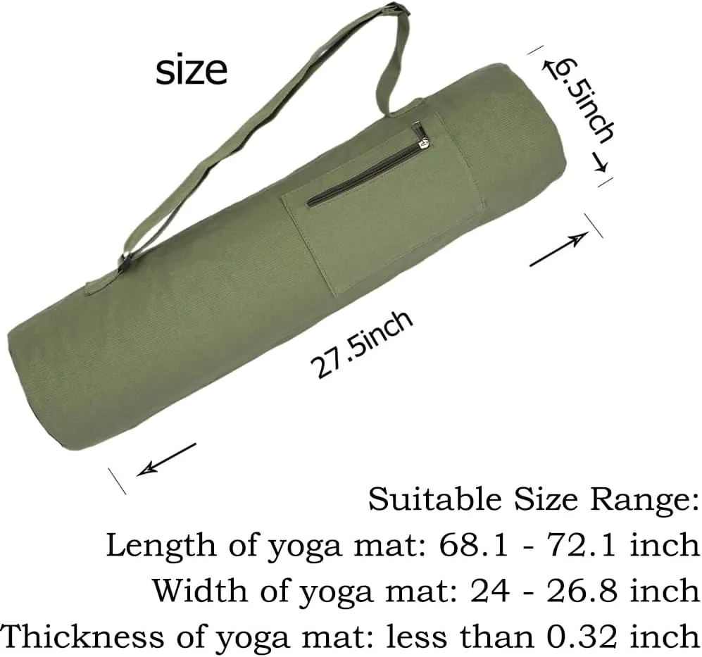 Cotton yoga mat bag with Pockets and Adjustable Strap - Full Zip Cargo Yoga Mat Carrier Bag - Bag for 1/4" 1/3" Thick Yoga Mat