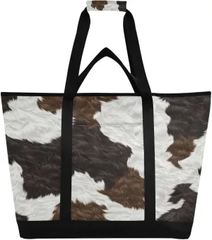 Cow Texture Pattern Reusable Insulated Lunchbox Cooler Bag, Leakproof Kitchen Grocery Bag Collapsible Portable Cooler Tote Bag for Picnic, Camping, Office, Travel