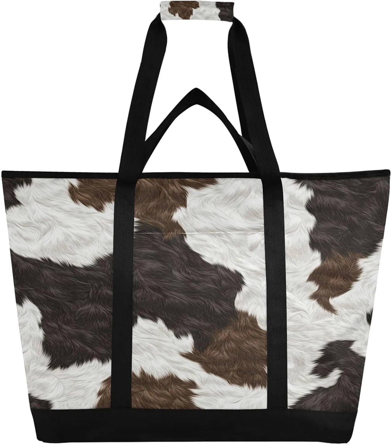 Cow Texture Pattern Reusable Insulated Lunchbox Cooler Bag, Leakproof Kitchen Grocery Bag Collapsible Portable Cooler Tote Bag for Picnic, Camping, Office, Travel