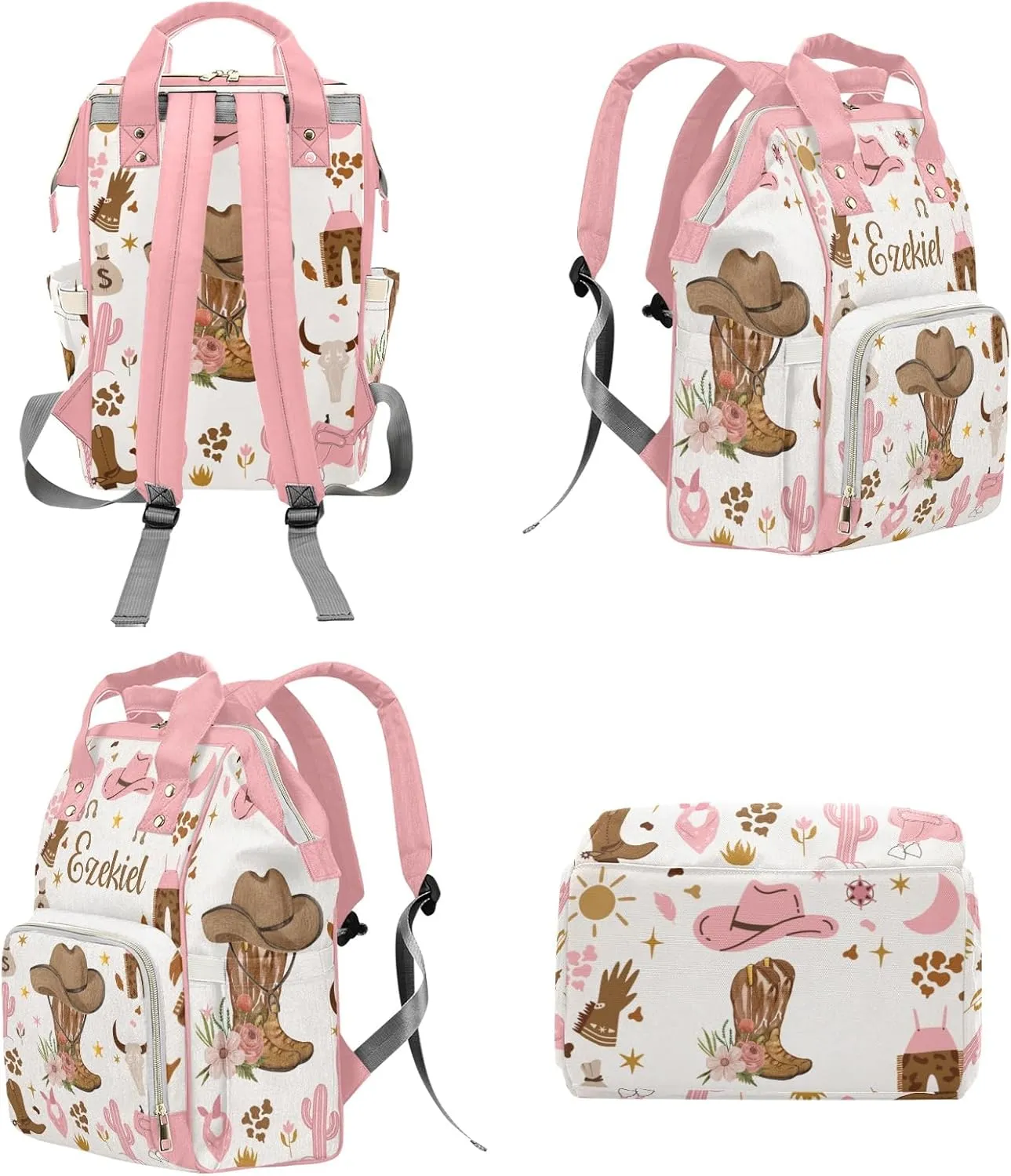Cowgirl Wild Life Hat Floral Personalized Name Diaper Bag Backpack,Custom Travel DayPack for Nappy Mommy Bag Gift