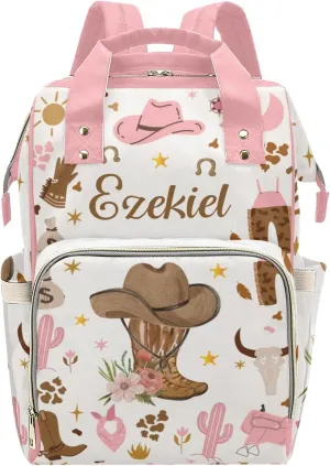 Cowgirl Wild Life Hat Floral Personalized Name Diaper Bag Backpack,Custom Travel DayPack for Nappy Mommy Bag Gift