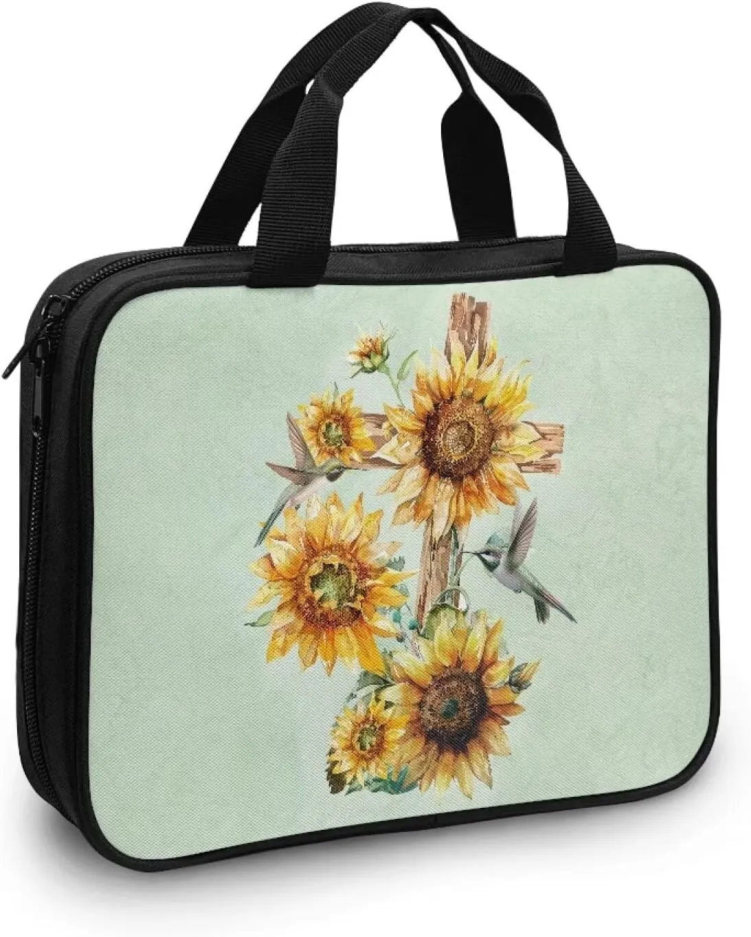 Cross Floral Pattern Bible Cover - Polyester Bible Cover Case for Women - Bible Carrier Small Bible Cover with Handle