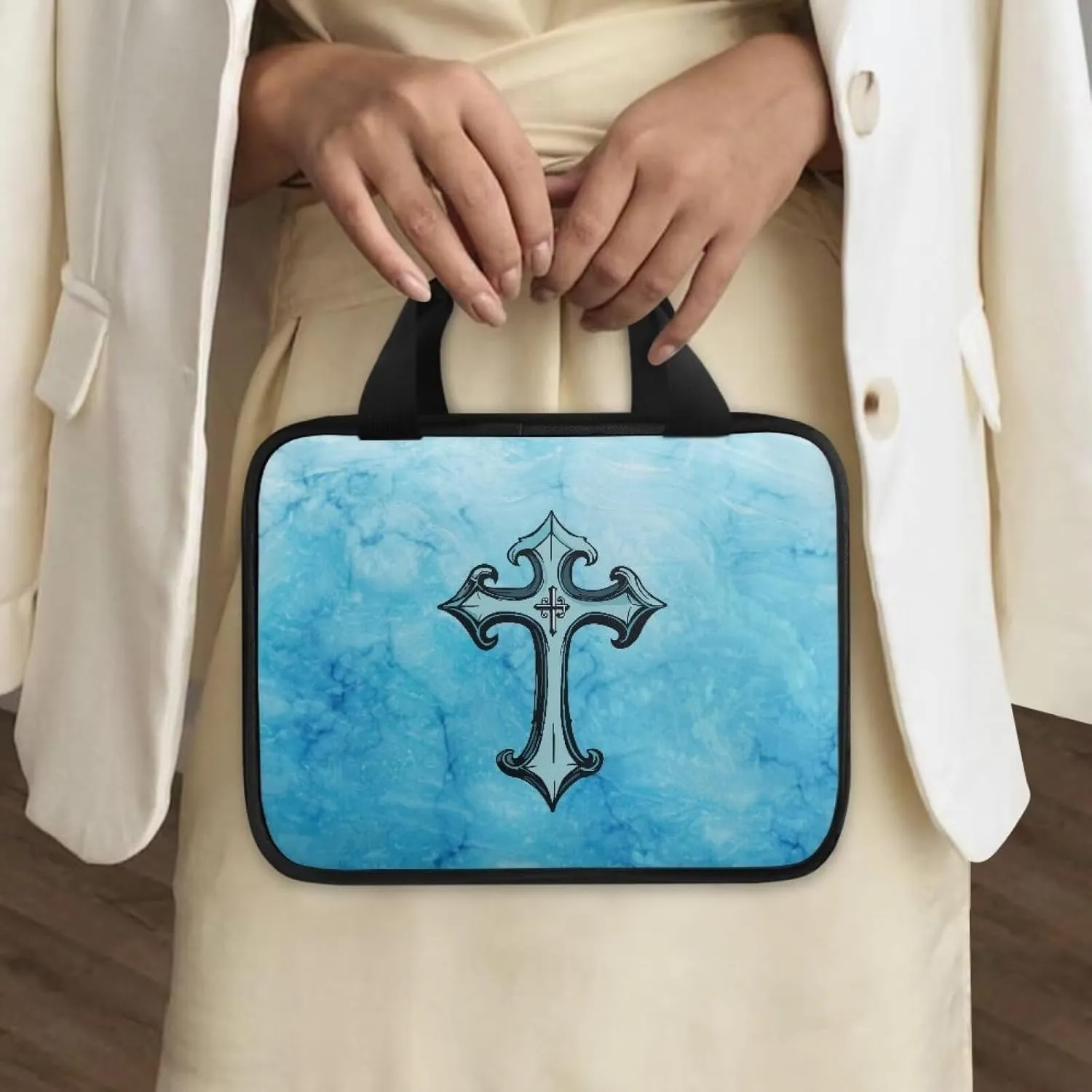 Cross Floral Pattern Bible Cover - Polyester Bible Cover Case for Women - Bible Carrier Small Bible Cover with Handle