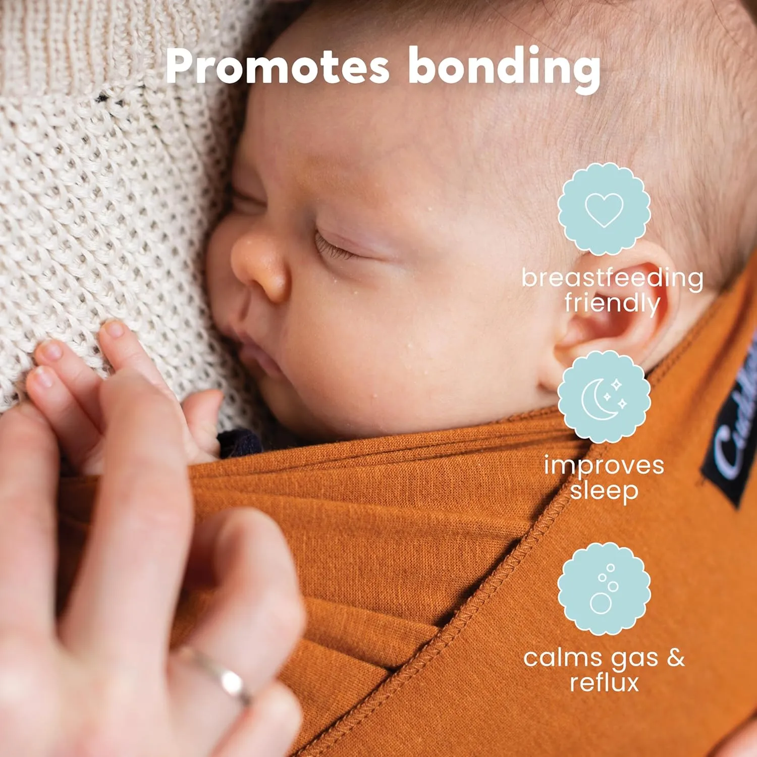 Cuddlebug Hands-Free Baby Carrier - Soft & Stretchy, Newborn to Toddler, 7-35 lbs, One-Size-Fits-All, Hip-Healthy (Brown)