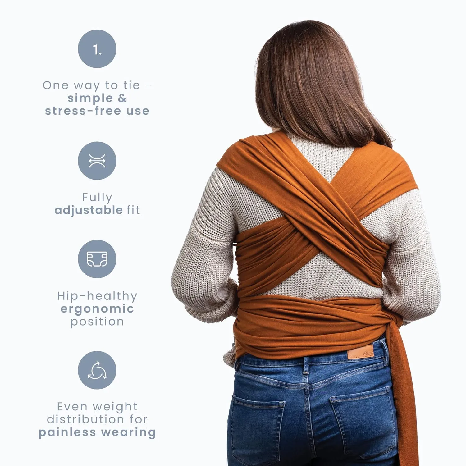 Cuddlebug Hands-Free Baby Carrier - Soft & Stretchy, Newborn to Toddler, 7-35 lbs, One-Size-Fits-All, Hip-Healthy (Brown)