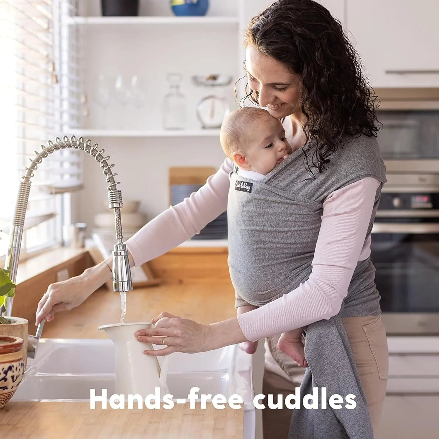 CuddleBug Hands-Free Baby Carrier - Soft & Stretchy Wrap - Newborn to Toddler 7-35 lbs - One-Size-Fits-All Hip-Healthy Holder (Gray)