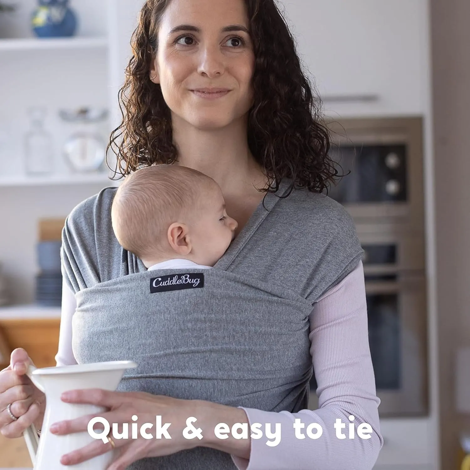 CuddleBug Hands-Free Baby Carrier - Soft & Stretchy Wrap - Newborn to Toddler 7-35 lbs - One-Size-Fits-All Hip-Healthy Holder (Gray)