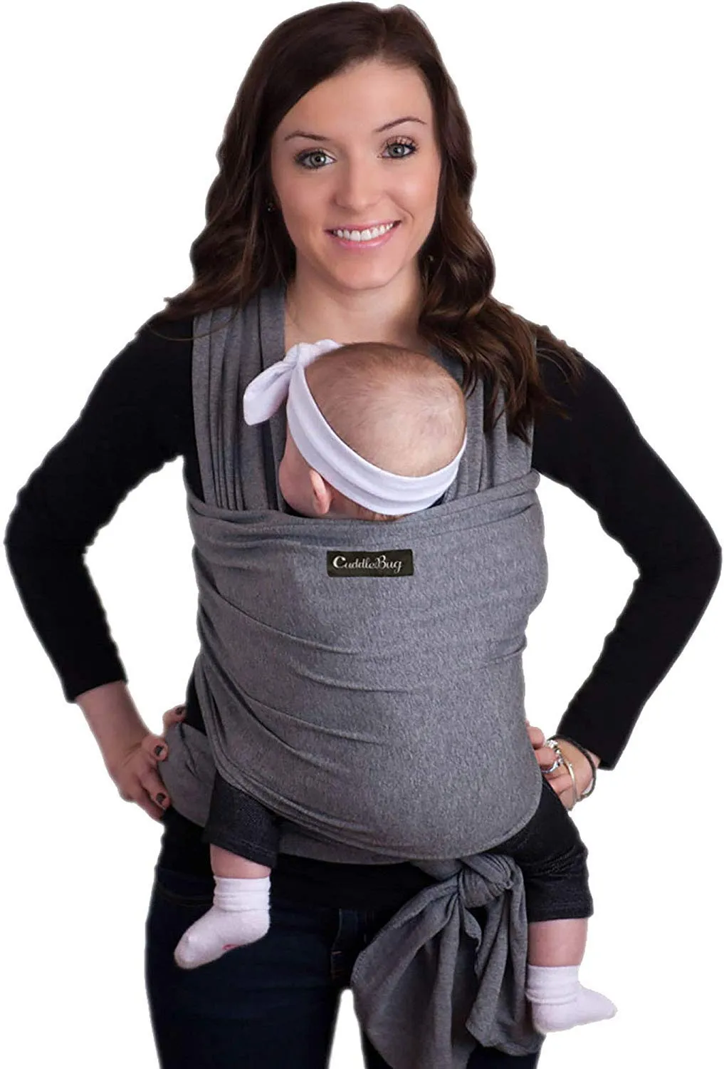 CuddleBug Hands-Free Baby Carrier - Soft & Stretchy Wrap - Newborn to Toddler 7-35 lbs - One-Size-Fits-All Hip-Healthy Holder (Gray)