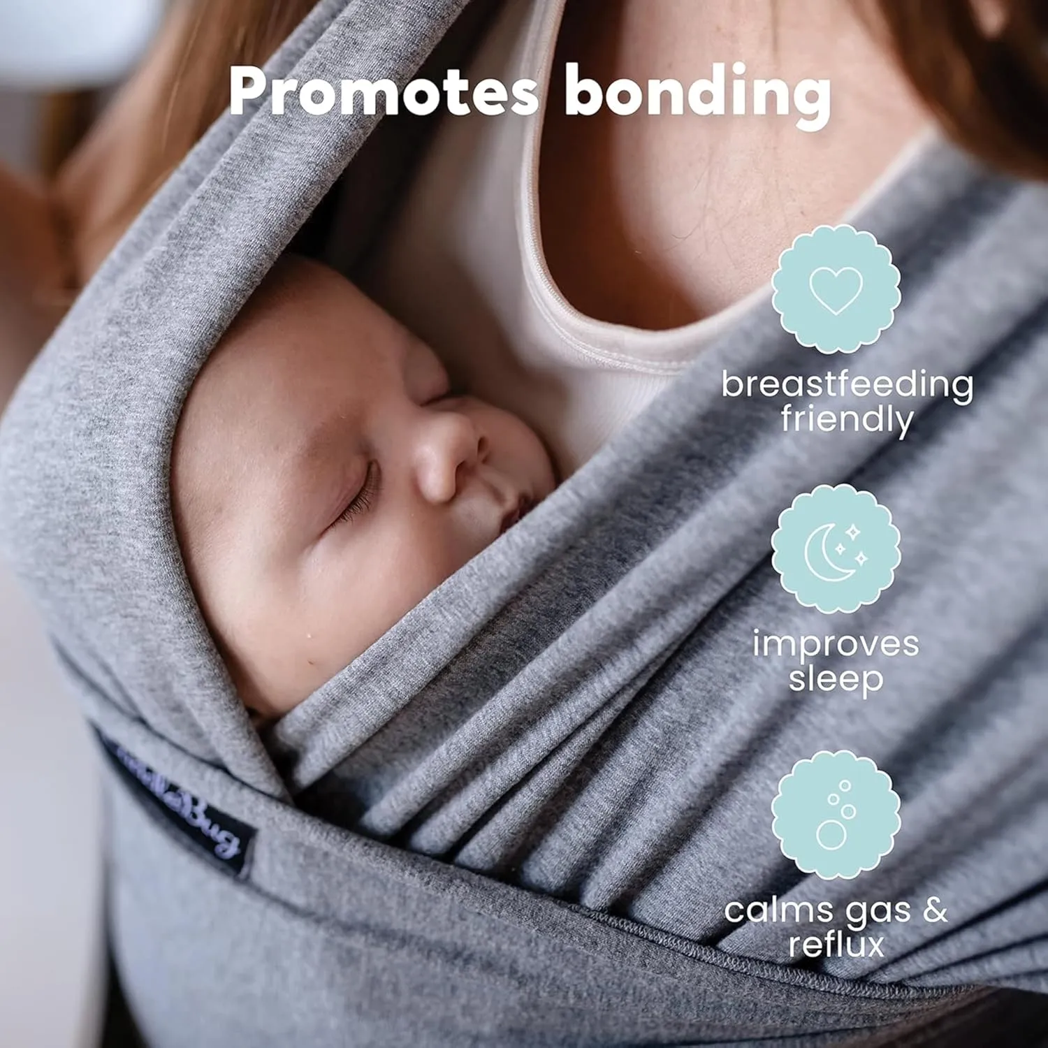 CuddleBug Hands-Free Baby Carrier - Soft & Stretchy Wrap - Newborn to Toddler 7-35 lbs - One-Size-Fits-All Hip-Healthy Holder (Gray)