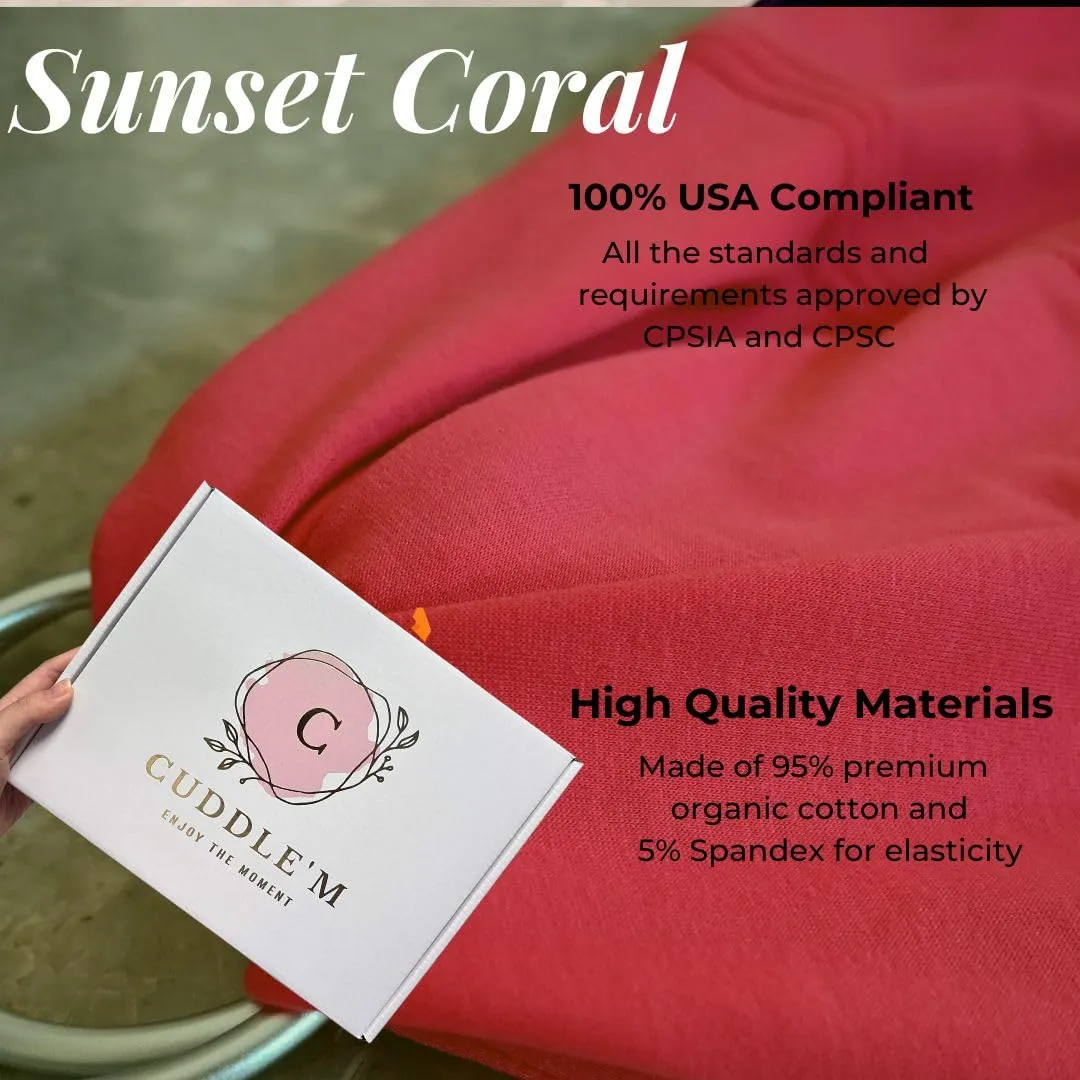 Cuddle'm Ring Sling Baby Carrier - Natural Cotton Front and Hip Baby Wrap Carrier for Infants and Toddlers 8-35 LB - Newborn Wrap Nursing Cover Baby Sling (Sunset Coral)