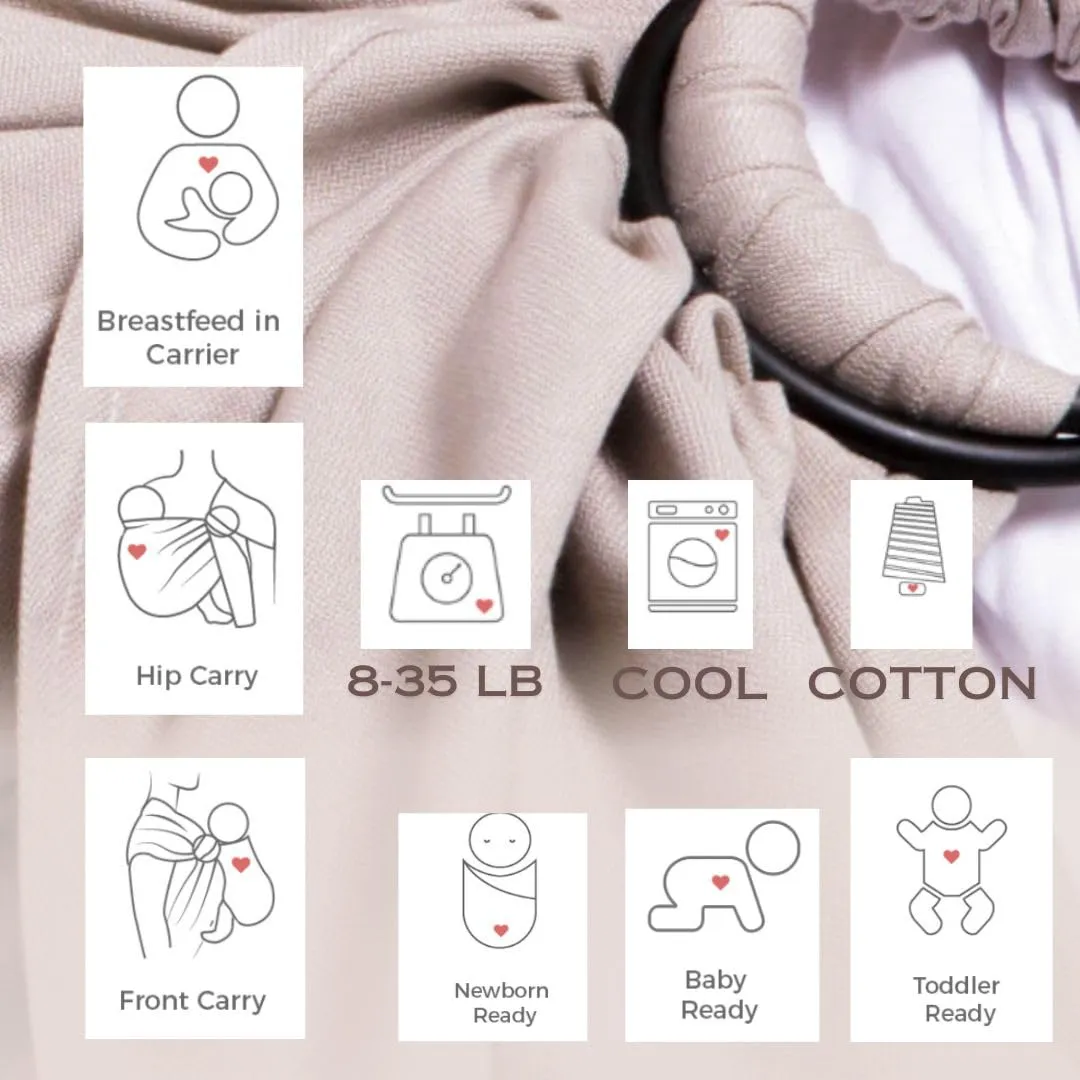 Cuddle'm Ring Sling Baby Carrier - Natural Cotton Front and Hip Baby Wrap Carrier for Infants and Toddlers 8-35 LB - Newborn Wrap Nursing Cover Baby Sling (Sunset Coral)