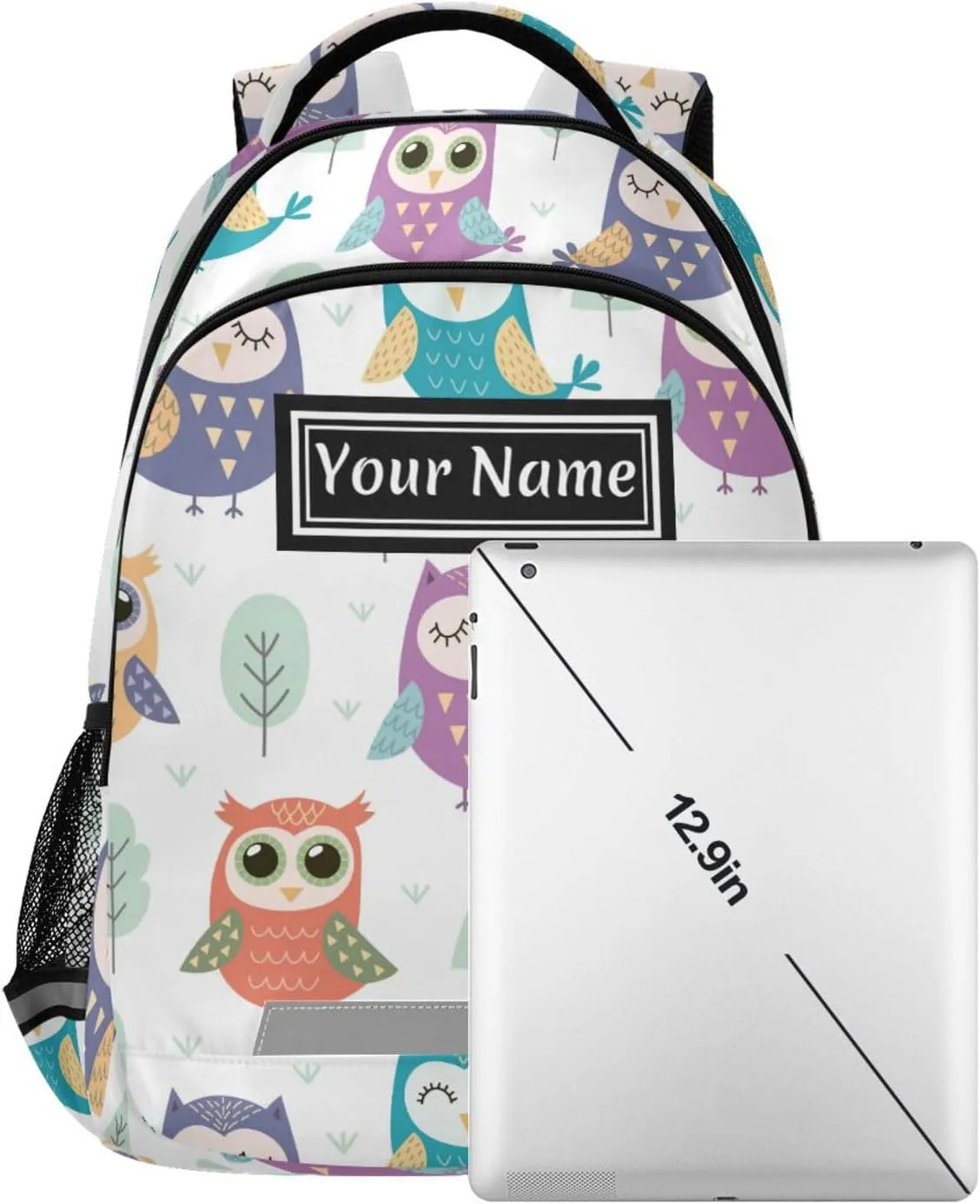 Custom Backpack for Men Women Cute Owls Tree Personalized Name Kids Backpack for Girls Boys Customized Travel Laptop Bag Casual Backpacks