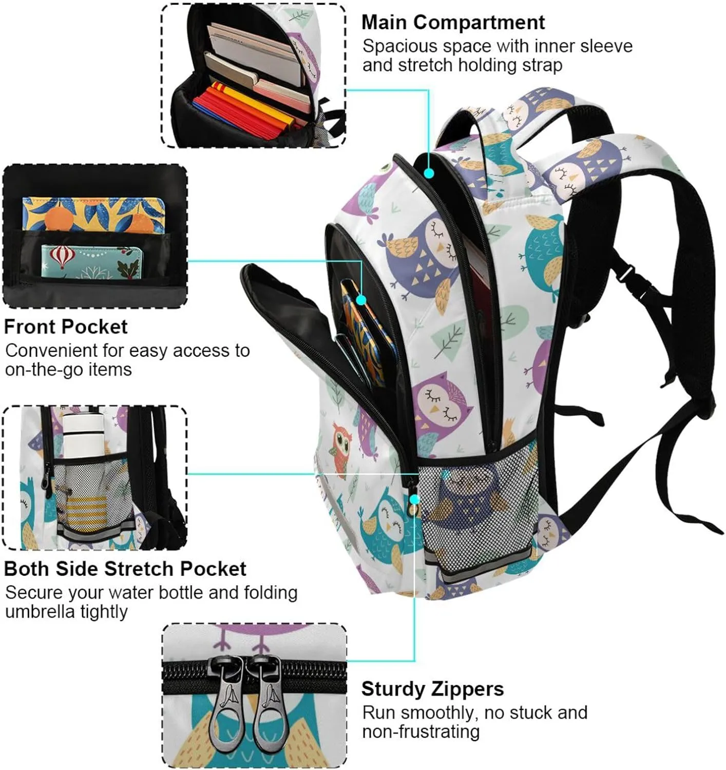 Custom Backpack for Men Women Cute Owls Tree Personalized Name Kids Backpack for Girls Boys Customized Travel Laptop Bag Casual Backpacks