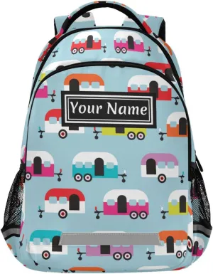 Custom Backpack for Men Women Happy Camper Caravan Personalized Name Kids Backpack for Girls Boys Customized Travel Laptop Bag Casual Backpacks