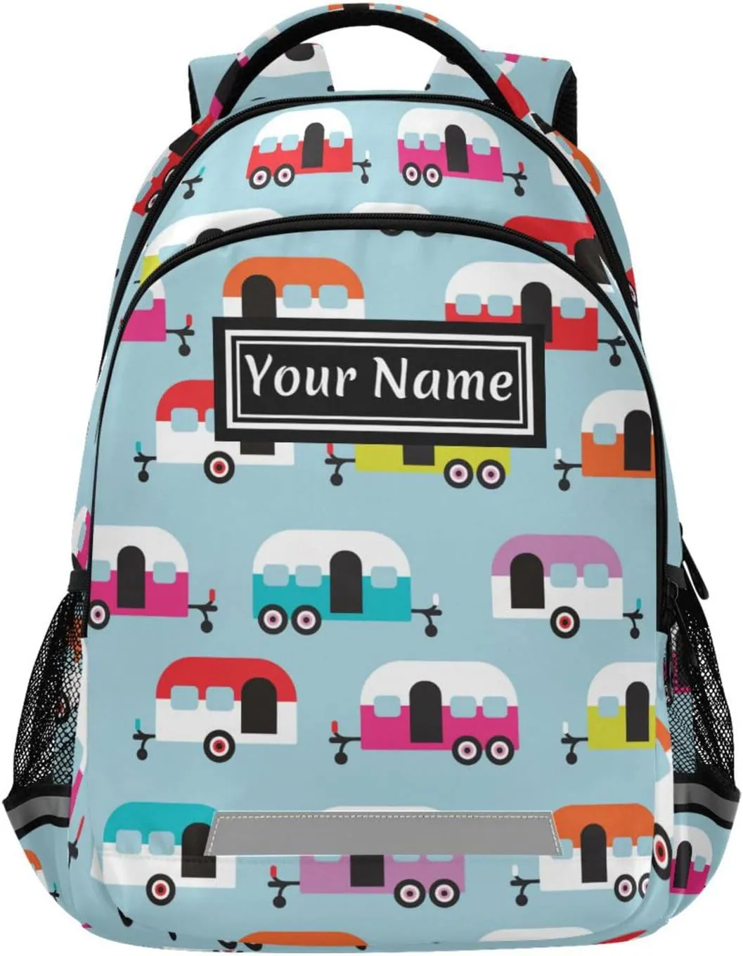 Custom Backpack for Men Women Happy Camper Caravan Personalized Name Kids Backpack for Girls Boys Customized Travel Laptop Bag Casual Backpacks
