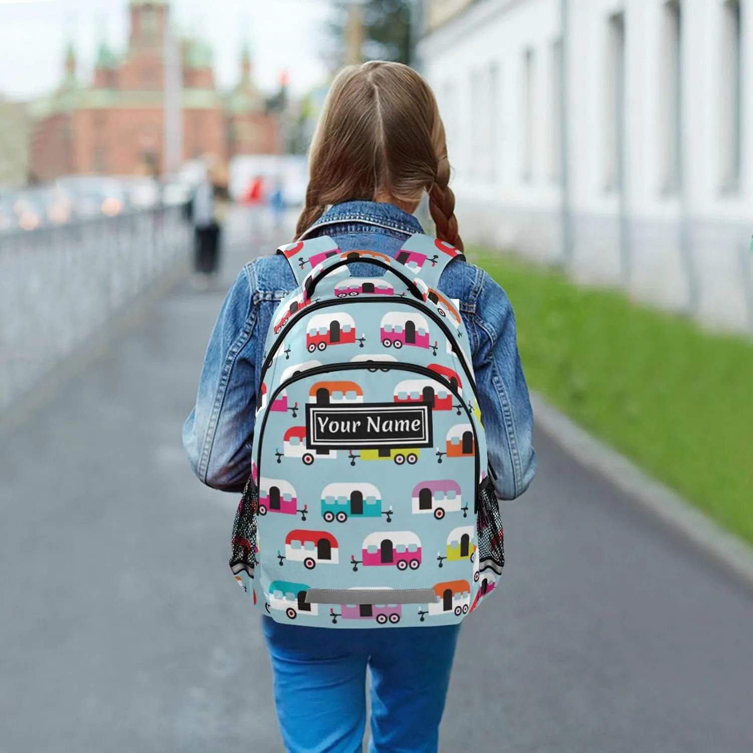 Custom Backpack for Men Women Happy Camper Caravan Personalized Name Kids Backpack for Girls Boys Customized Travel Laptop Bag Casual Backpacks