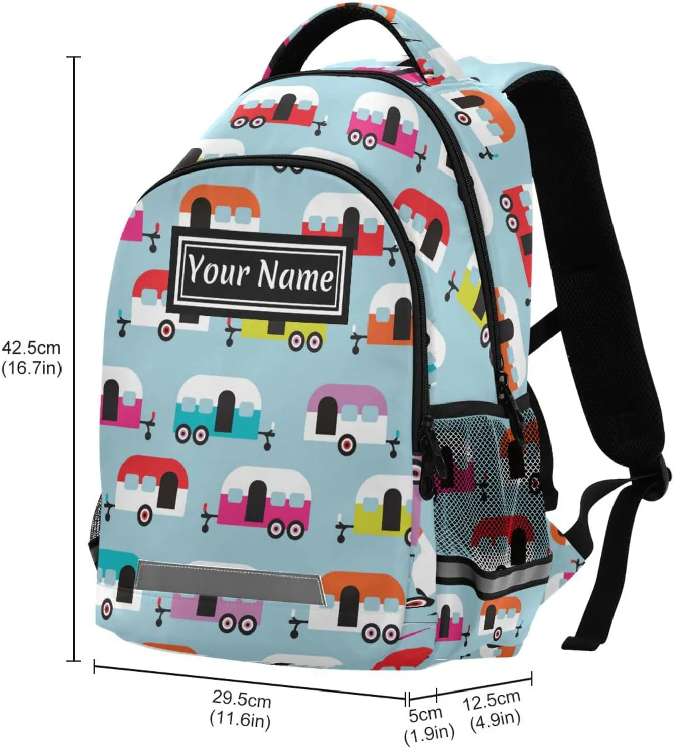 Custom Backpack for Men Women Happy Camper Caravan Personalized Name Kids Backpack for Girls Boys Customized Travel Laptop Bag Casual Backpacks