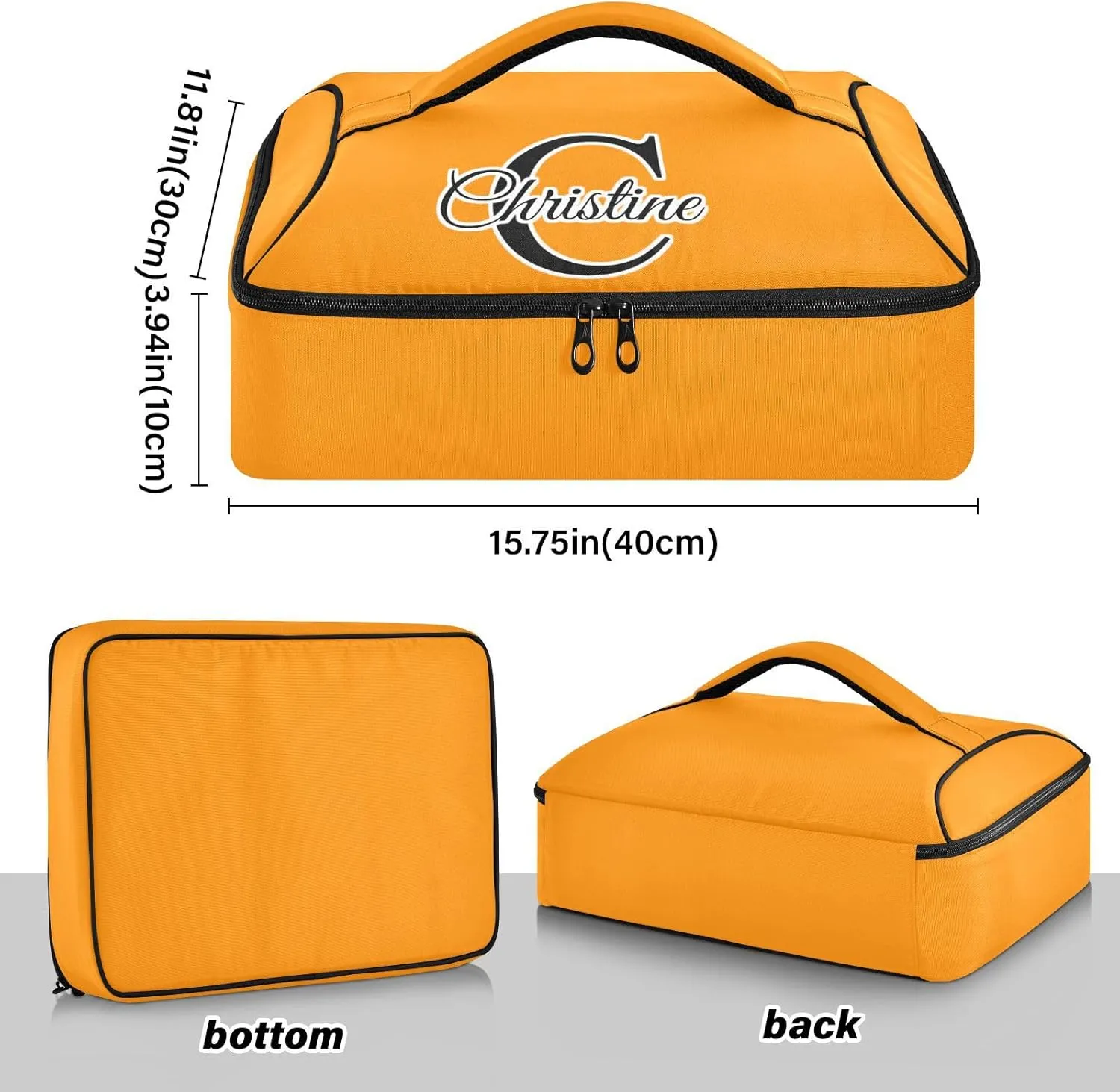 Custom Bright Orange Insulated Casserole Carrier for Hot or Cold Food Personalized Expandable Lasagna Lugger Tote with Dish Storage