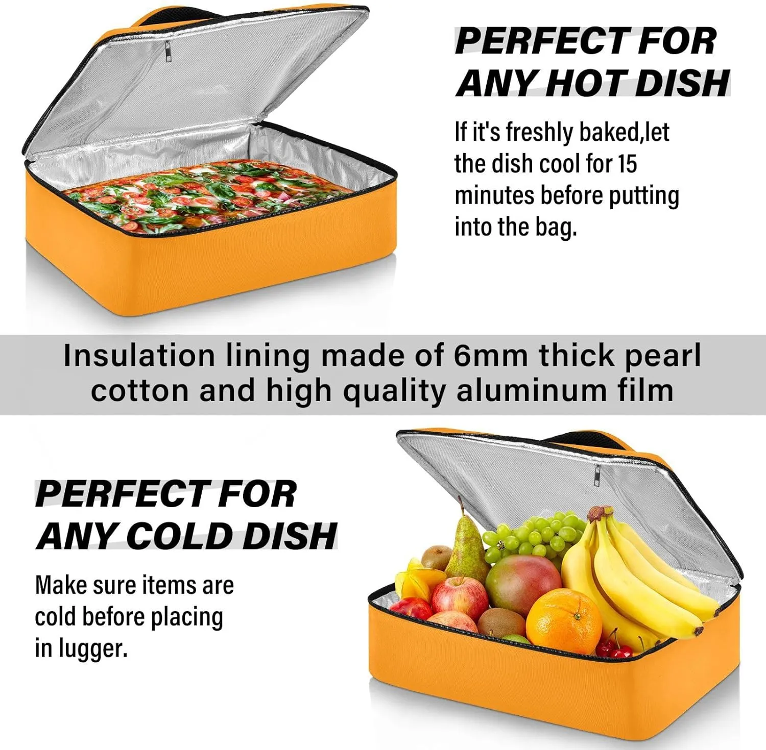 Custom Bright Orange Insulated Casserole Carrier for Hot or Cold Food Personalized Expandable Lasagna Lugger Tote with Dish Storage