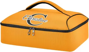 Custom Bright Orange Insulated Casserole Carrier for Hot or Cold Food Personalized Expandable Lasagna Lugger Tote with Dish Storage