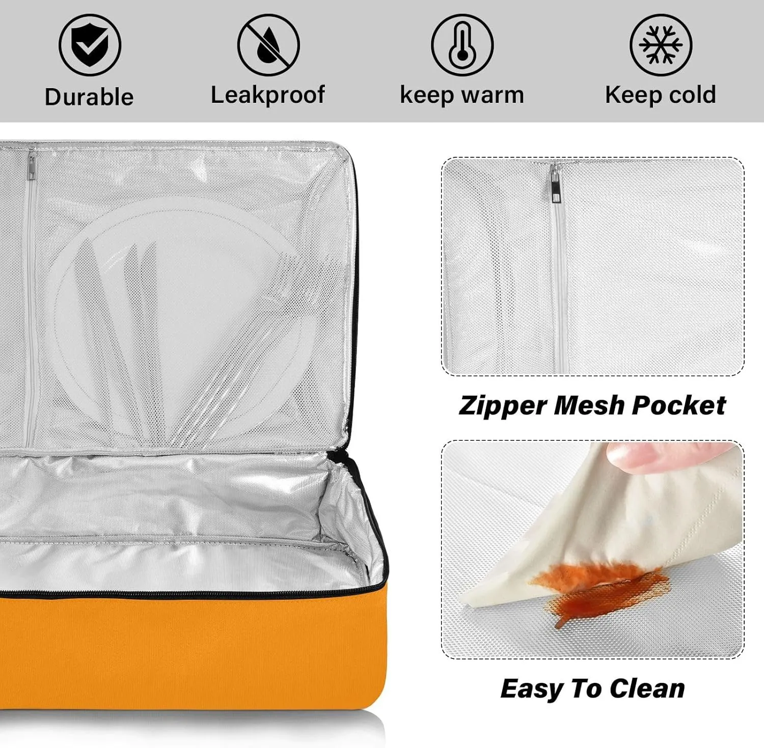 Custom Bright Orange Insulated Casserole Carrier for Hot or Cold Food Personalized Expandable Lasagna Lugger Tote with Dish Storage