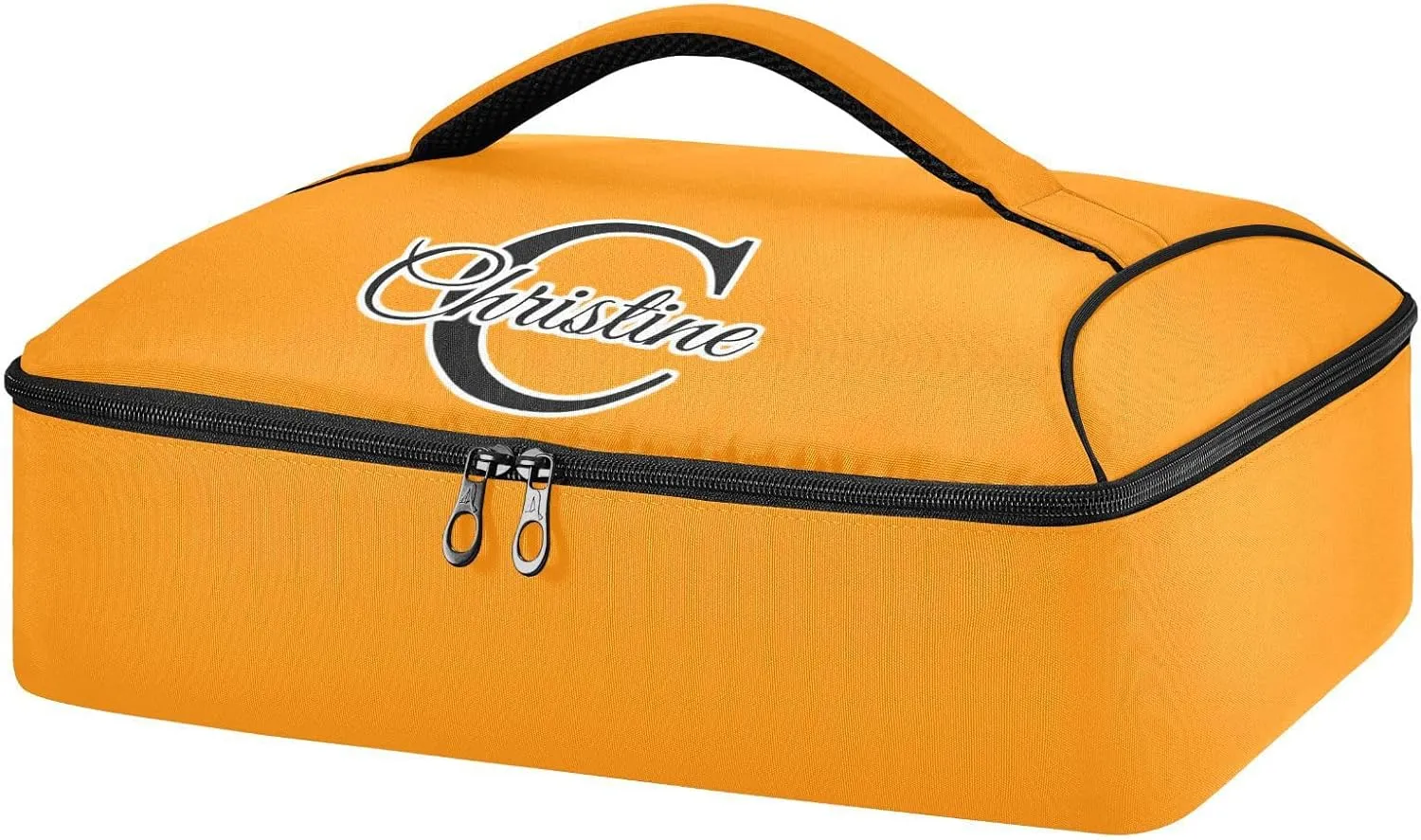 Custom Bright Orange Insulated Casserole Carrier for Hot or Cold Food Personalized Expandable Lasagna Lugger Tote with Dish Storage