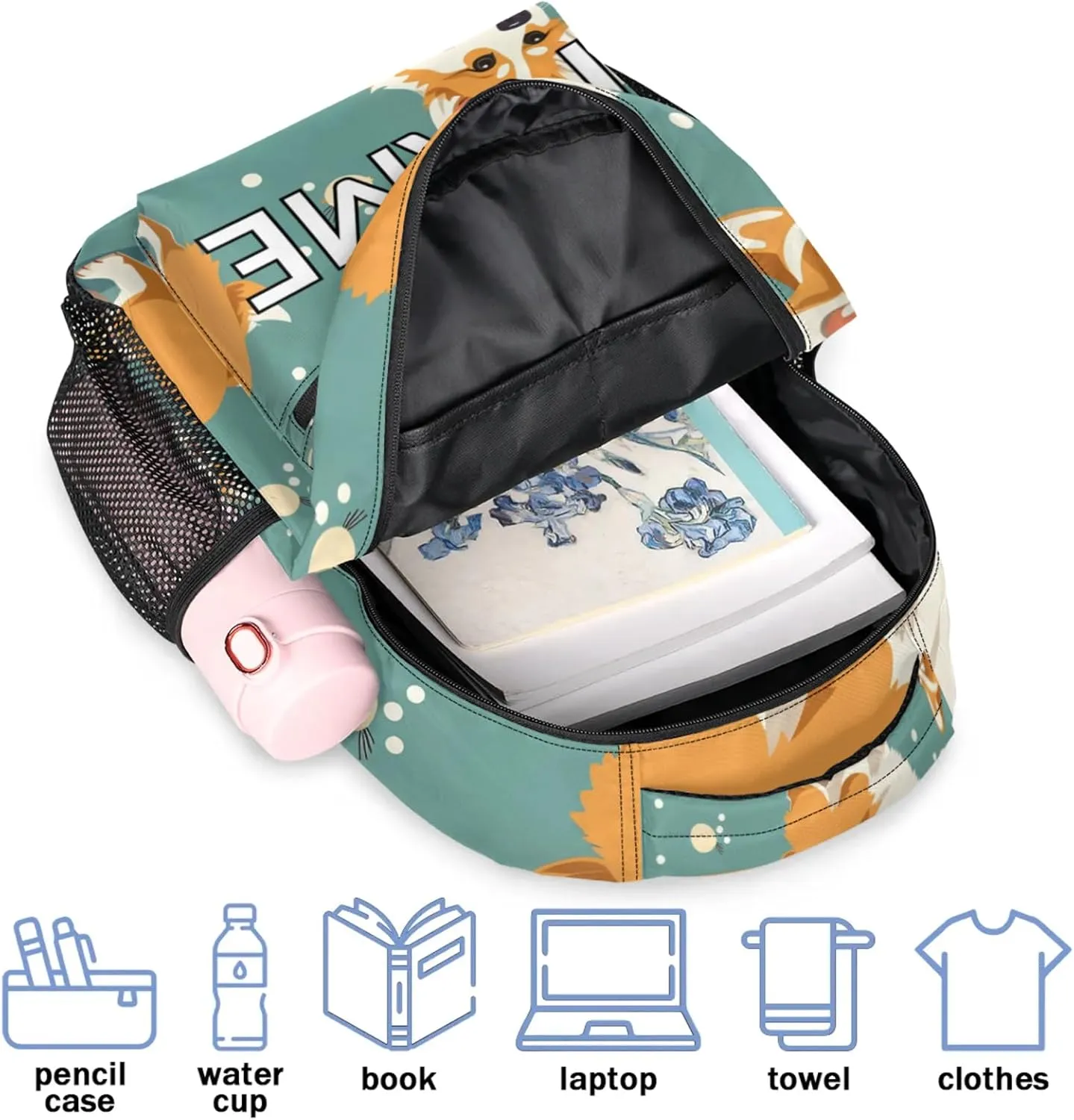 Custom Cute Corgi Dog Backpack with Name Personalized Waterproof Casual Daypack Pet Animal Customize Laptop Backpacks for Women Men