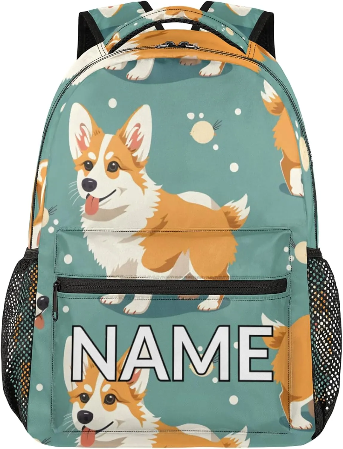 Custom Cute Corgi Dog Backpack with Name Personalized Waterproof Casual Daypack Pet Animal Customize Laptop Backpacks for Women Men