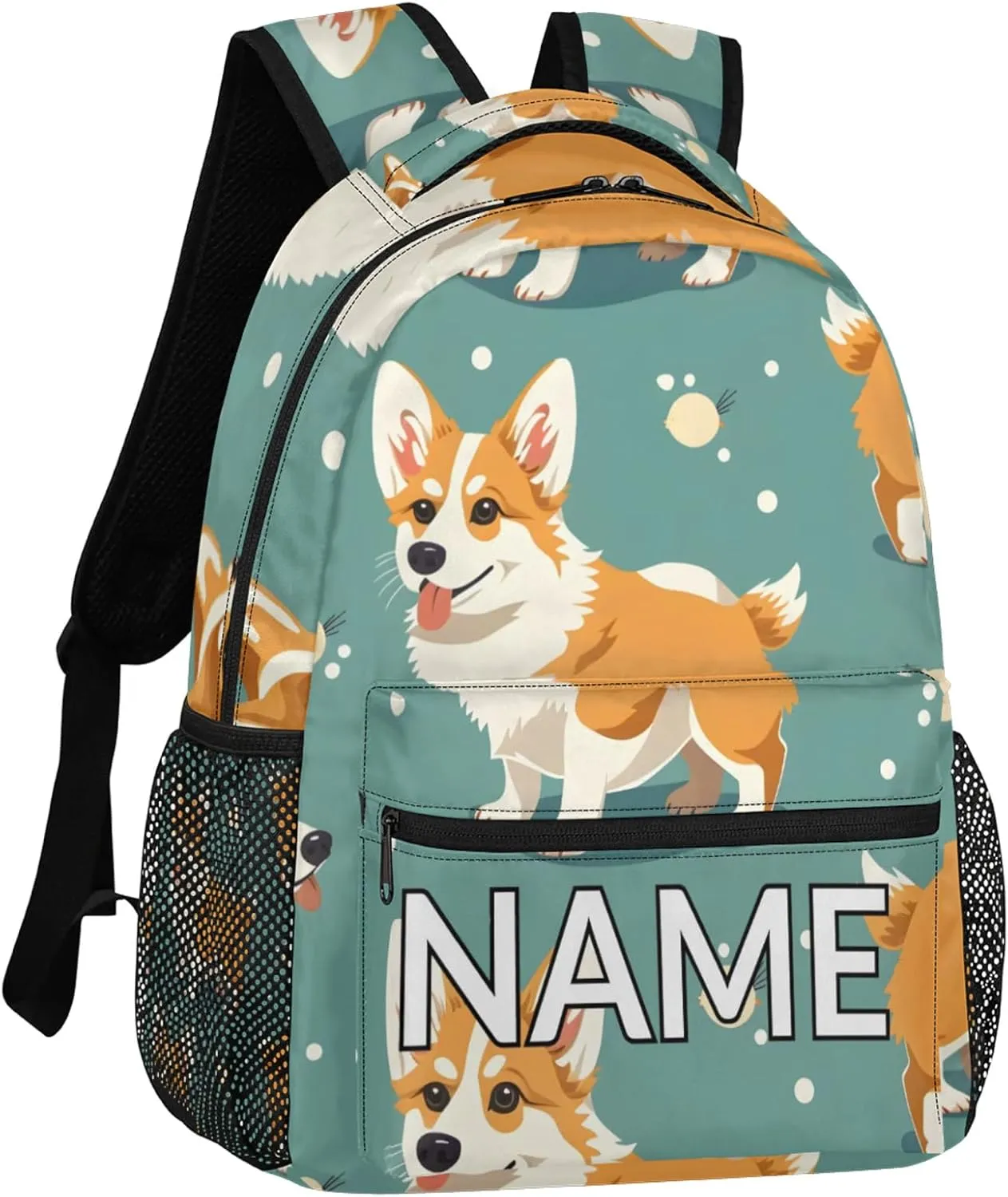 Custom Cute Corgi Dog Backpack with Name Personalized Waterproof Casual Daypack Pet Animal Customize Laptop Backpacks for Women Men