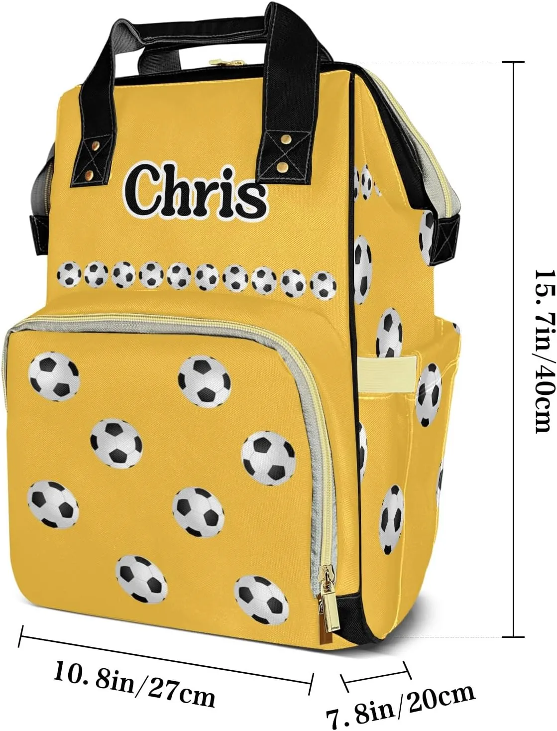 Custom Diaper Bags Football Soccer Yellow Backpack Personalized Mommy Bags Gifts for Father Mother