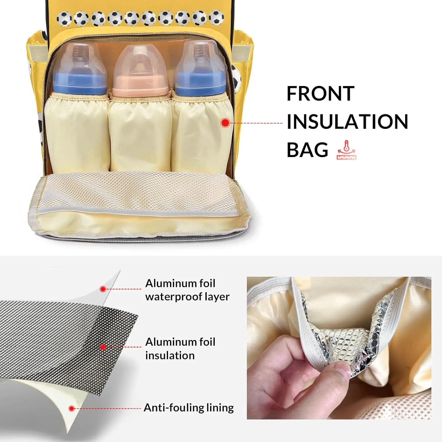 Custom Diaper Bags Football Soccer Yellow Backpack Personalized Mommy Bags Gifts for Father Mother