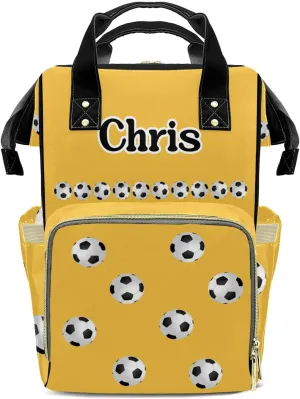 Custom Diaper Bags Football Soccer Yellow Backpack Personalized Mommy Bags Gifts for Father Mother