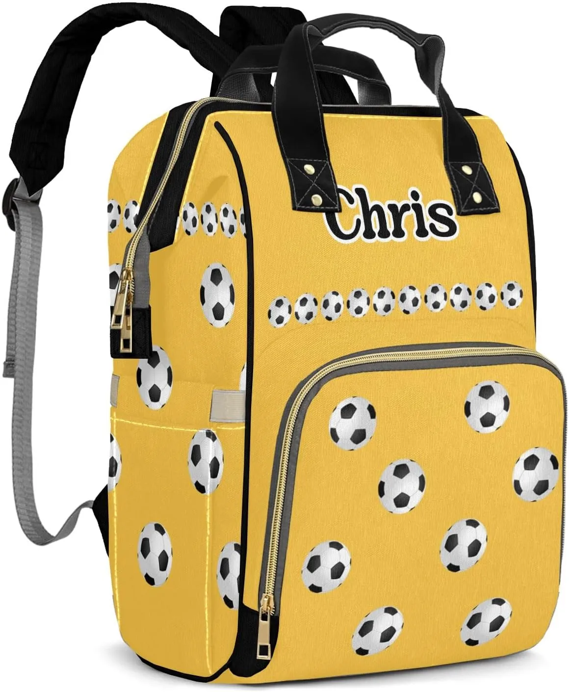 Custom Diaper Bags Football Soccer Yellow Backpack Personalized Mommy Bags Gifts for Father Mother