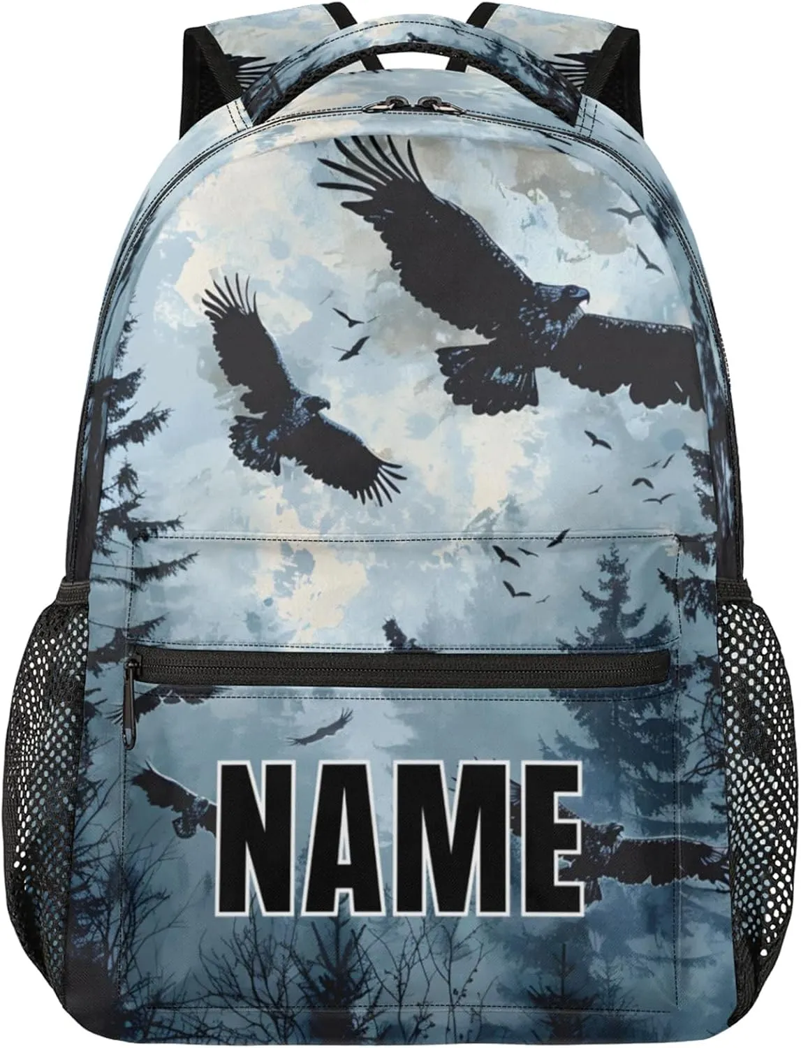 Custom Forest Eagles Backpack with Name Personalized Waterproof Casual Daypack Eagles Forest Nature Customize Laptop Backpacks for Women Men
