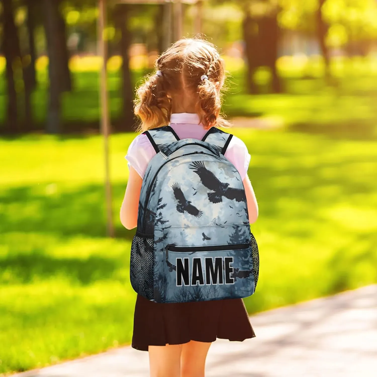 Custom Forest Eagles Backpack with Name Personalized Waterproof Casual Daypack Eagles Forest Nature Customize Laptop Backpacks for Women Men
