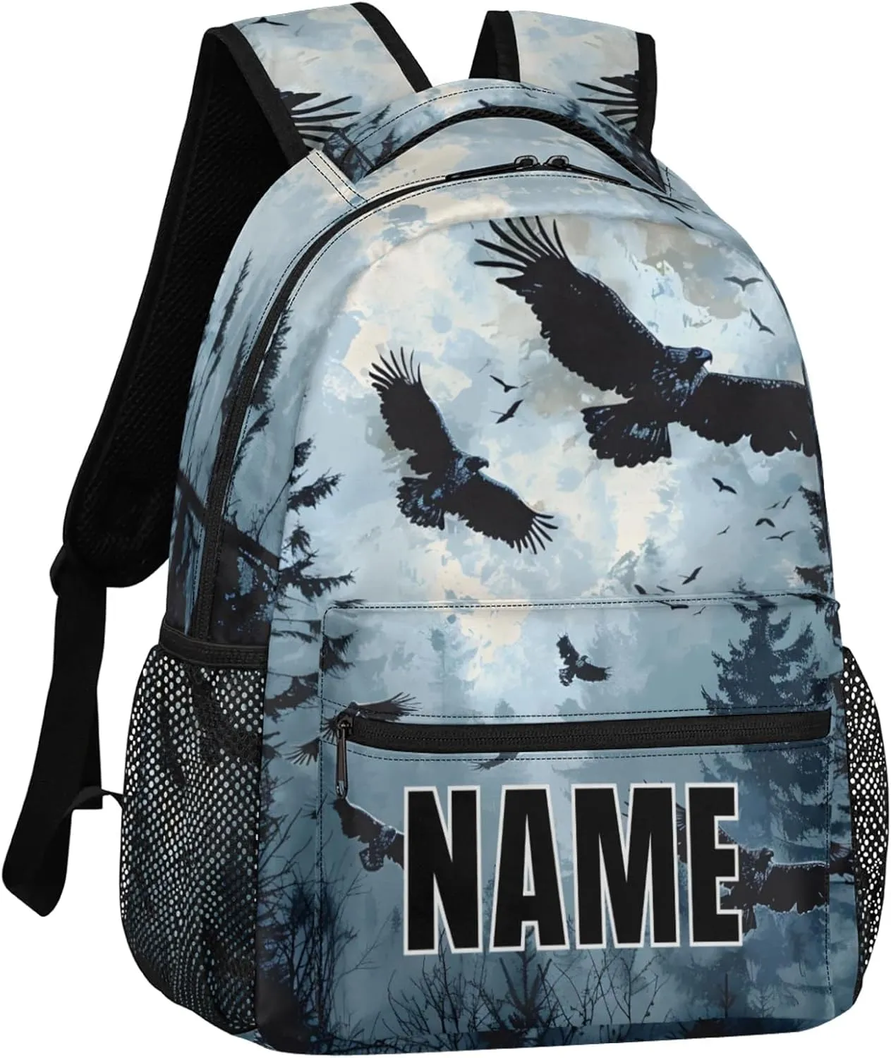 Custom Forest Eagles Backpack with Name Personalized Waterproof Casual Daypack Eagles Forest Nature Customize Laptop Backpacks for Women Men