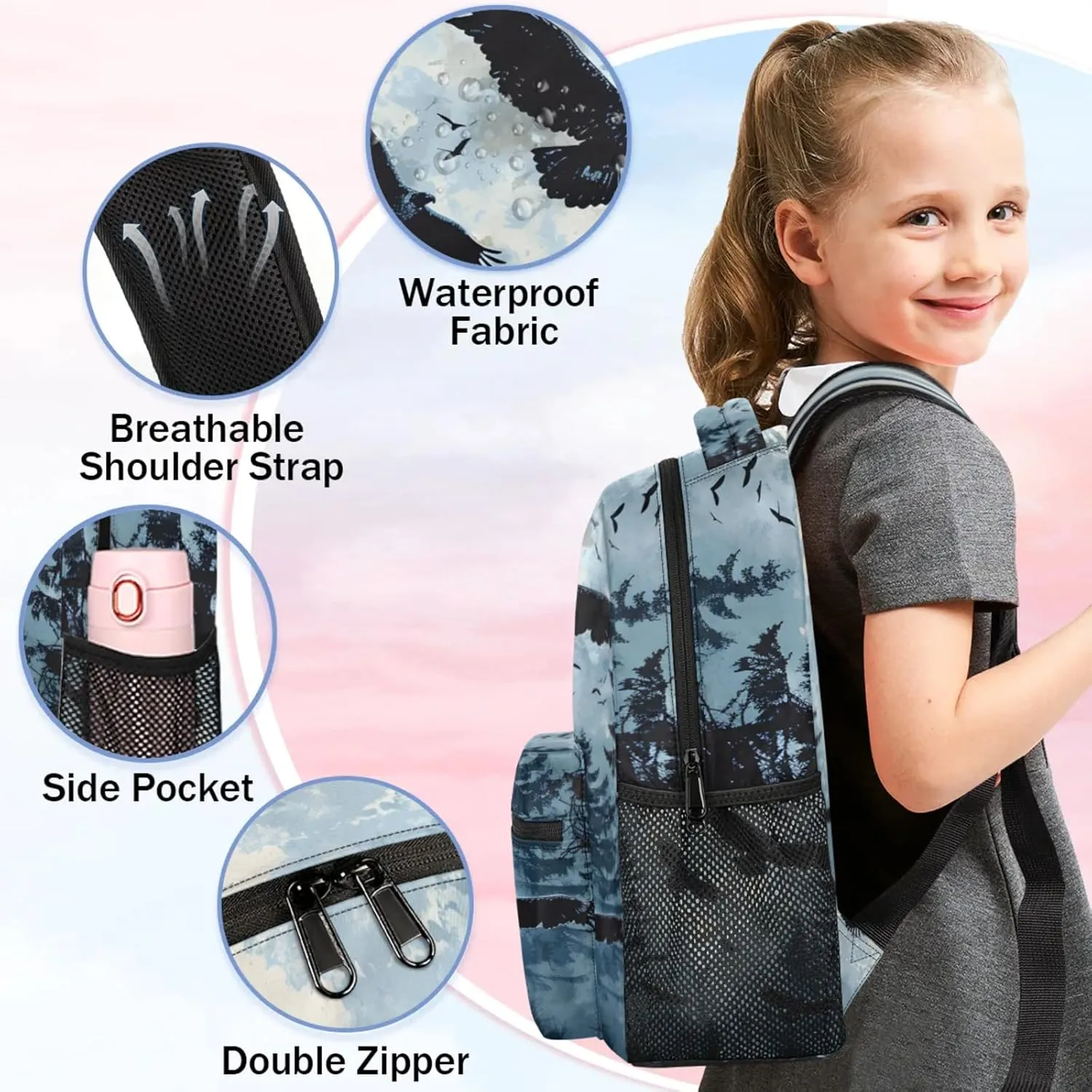 Custom Forest Eagles Backpack with Name Personalized Waterproof Casual Daypack Eagles Forest Nature Customize Laptop Backpacks for Women Men