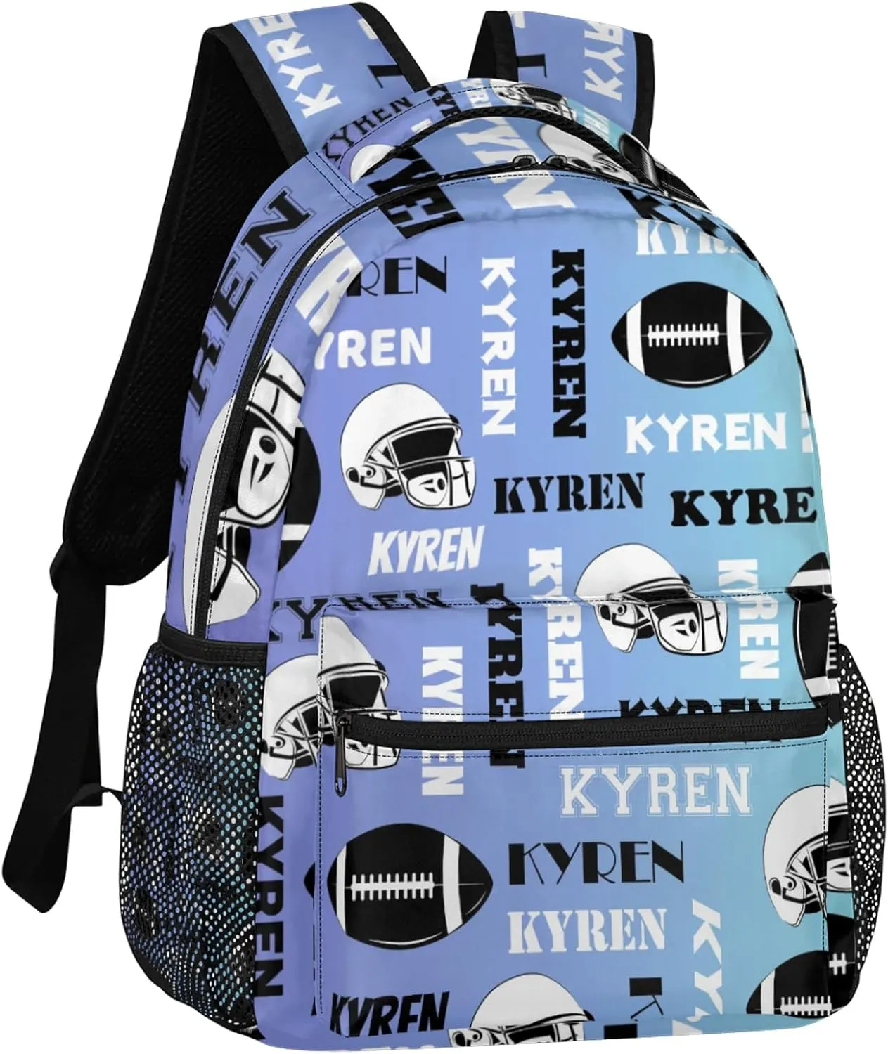 Custom Name Football Backpack for Men Women, Personalized Sports Bag Backpack, Laptop Backpacks Daypack for Travel Camping, Blue Purple