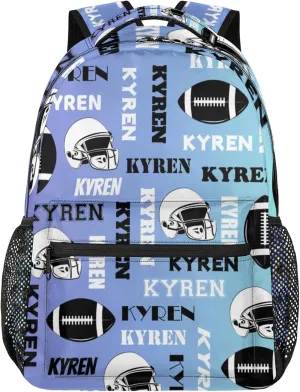 Custom Name Football Backpack for Men Women, Personalized Sports Bag Backpack, Laptop Backpacks Daypack for Travel Camping, Blue Purple